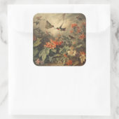 ヴィンテージのハチドリと花の植物界 スクエアシール (バッグ)