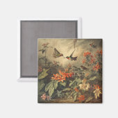 ヴィンテージのハチドリと花の植物界 マグネット (正面/裏面)