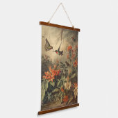 ヴィンテージのハチドリと花の植物界 吊り下げ型タペストリー (傾斜あり)