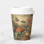 ヴィンテージのハチドリと花の植物界 紙コップ (裏面)