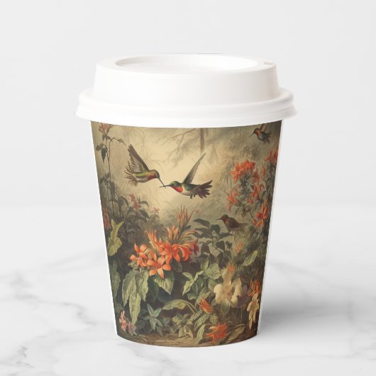 ヴィンテージのハチドリと花の植物界 紙コップ (正面)