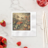 ヴィンテージのハチドリと花の植物界 縁ありカクテルナプキン (インサイチュ)