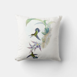 ヴィンテージのハチドリのイラストレーションの緑の紫色 クッション