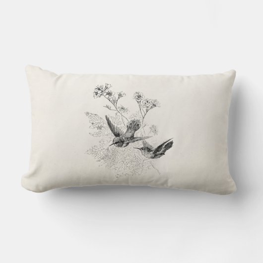 ヴィンテージのハチドリの旧式な鳥のテンプレート ランバークッション (正面)