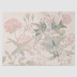 ヴィンテージのハチドリの鳥のばら色の花のティッシュペーパー 薄葉紙