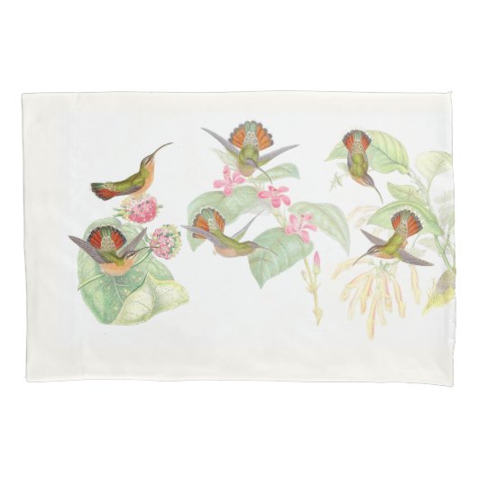 ヴィンテージのハチドリの鳥の花の花柄の枕カバー 枕カバー (正面)