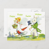 ヴィンテージのハッピーイースターによって郵便はがき服を着せられるウサギ、アヒル シーズンポストカード (正面/裏面)