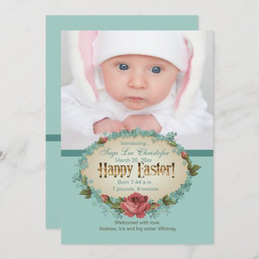 ヴィンテージのハッピーイースターの写真の誕生の発表 シーズンカード (正面/裏面)