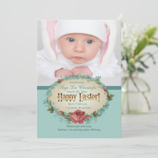 ヴィンテージのハッピーイースターの写真の誕生の発表 シーズンカード (スタンド正面)