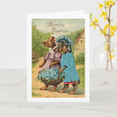 ヴィンテージのハッピーバースデーのダックスフント、 カード (黄色い花)