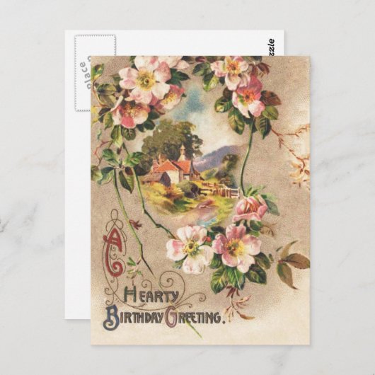 ヴィンテージのハッピーバースデーカードアート ポストカード (正面/裏面)