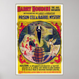 ヴィンテージのハリーHoudiniの刑務所の独房及びバレルのミステリー ポスター