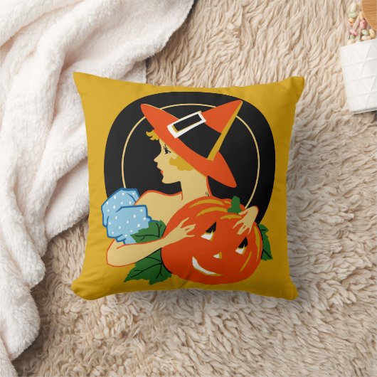 ヴィンテージのハロウィンのアールデコの女の子の枕 クッション (ブランケット)