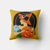 ヴィンテージのハロウィンのアールデコの女の子の枕 クッション (裏面)