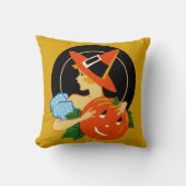 ヴィンテージのハロウィンのアールデコの女の子の枕 クッション (正面)