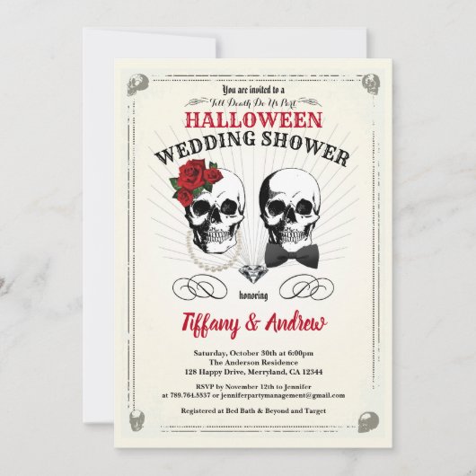 ヴィンテージのハロウィンのウェディングシャワーの招待 招待状 (正面)