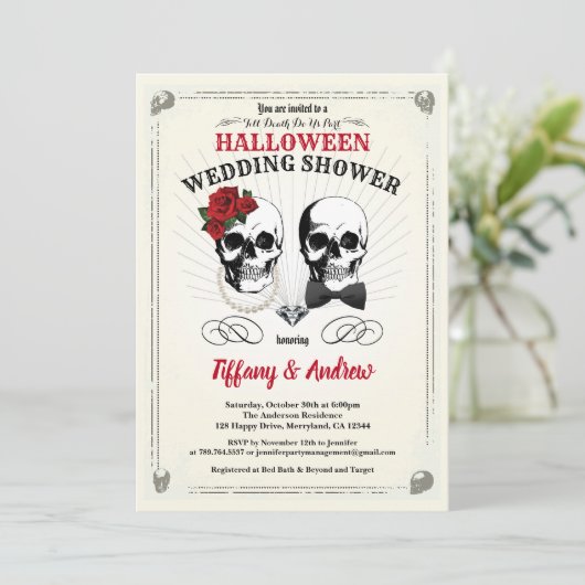 ヴィンテージのハロウィンのウェディングシャワーの招待 招待状 (スタンド正面)