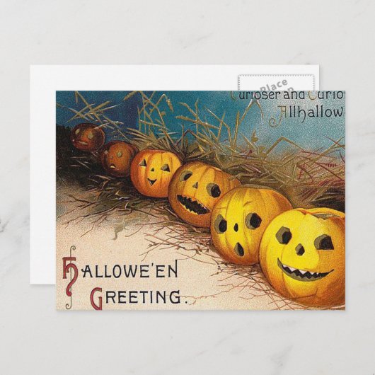 ヴィンテージのハロウィンのカボチャ休日の郵便はがき シーズンポストカード (正面/裏面)