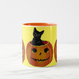 ヴィンテージのハロウィンのカボチャ子猫 ツートーンマグカップ