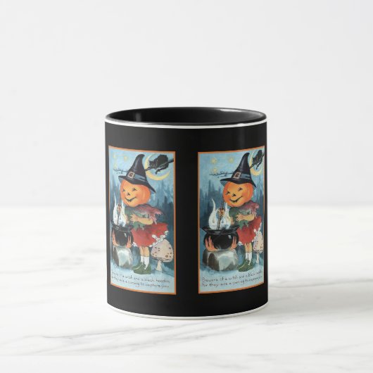 ヴィンテージのハロウィンのカボチャ魔法使いの女の子 マグカップ (中央)