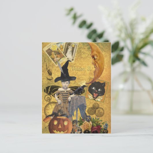 ヴィンテージのハロウィンのコラージュの郵便はがき シーズンポストカード (スタンド正面)