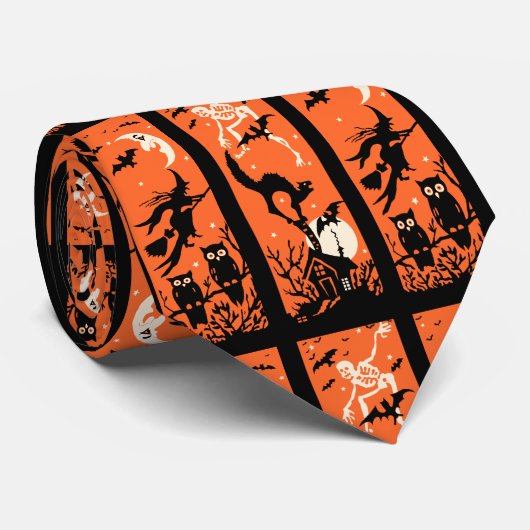ヴィンテージのハロウィンのシルエットのイラストレーション ネクタイ (ロール)