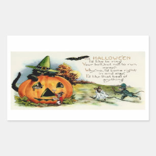 ヴィンテージのハロウィンのステッカー-トリック・オア・トリート 長方形シール
