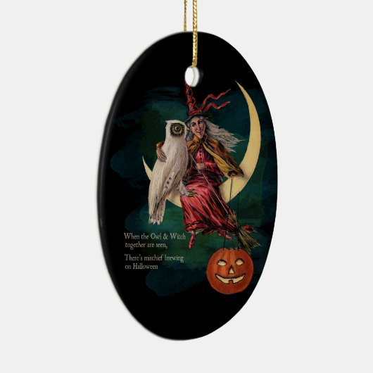 ヴィンテージのハロウィンのフクロウおよび魔法使いのオーナメント セラミックオーナメント