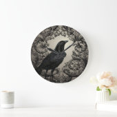 ヴィンテージのハロウィンのモダンなカラス ラージ壁時計 (ホーム)