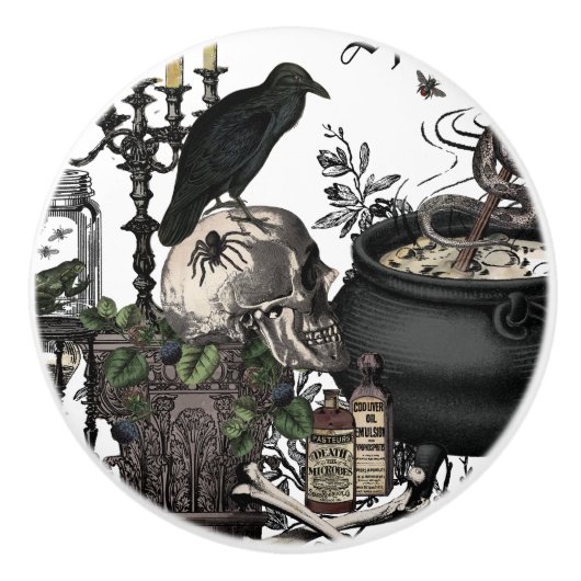 ヴィンテージのハロウィンのモダンなスカル セラミックノブ (正面)