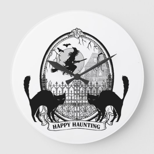 ヴィンテージのハロウィンのモダンな魔法使い ラージ壁時計 (正面)