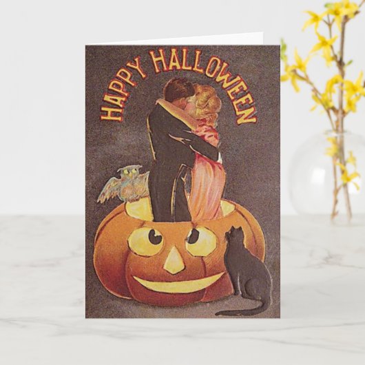 ヴィンテージのハロウィンのロマンスの挨拶状 カード (黄色い花)