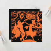 ヴィンテージのハロウィンの悪魔の魔法使いのダンス カード (正面/裏面インサイチュ)