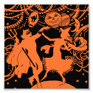 ヴィンテージのハロウィンの悪魔の魔法使いのダンス フォトプリント