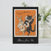 ヴィンテージのハロウィンの招待状-おもしろいな黒猫 招待状 (スタンド正面)