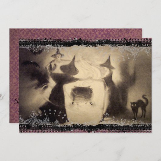 ヴィンテージのハロウィンの招待状 招待状 (正面/裏面)