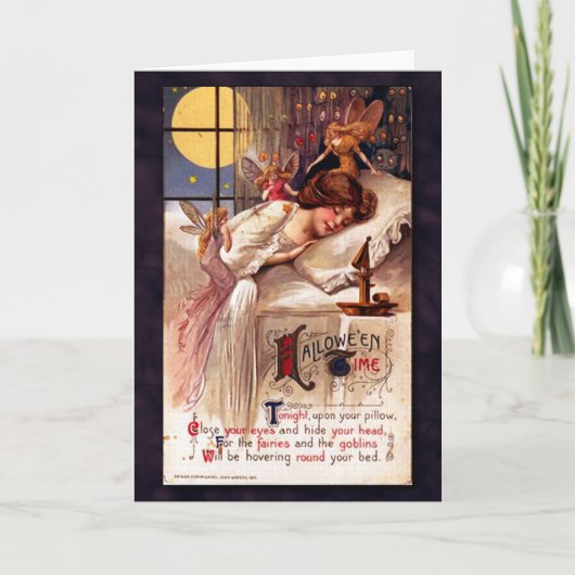 ヴィンテージのハロウィンの時間妖精の国の睡眠の女の子 カード (正面)