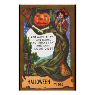ヴィンテージのハロウィンの時間暗い魔法使いの挨拶 ポスター