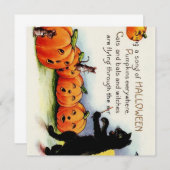 ヴィンテージのハロウィンの歌うカボチャ猫の招待状 招待状 (正面/裏面)