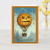 ヴィンテージのハロウィンの熱気の気球カード カード (黄色い花)