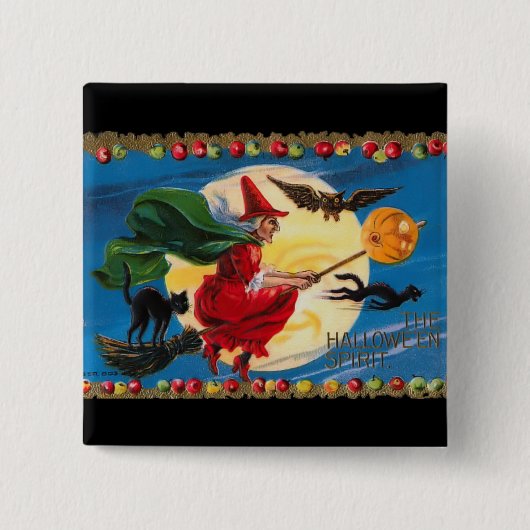 ヴィンテージのハロウィンの精神の魔法使いボタン 缶バッジ (正面)