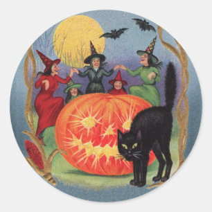 ヴィンテージのハロウィンの踊りの魔法使いのステッカー ラウンドシール