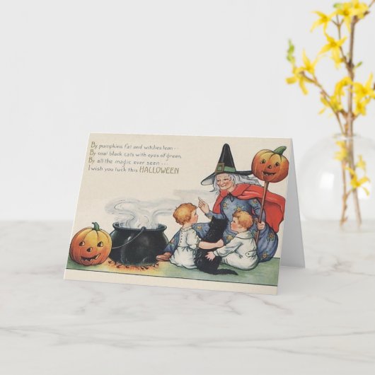 ヴィンテージのハロウィンの運の挨拶状 カード (黄色い花)