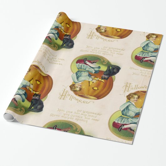 ヴィンテージのハロウィンの郵便はがき ラッピングペーパー (アンロールド)