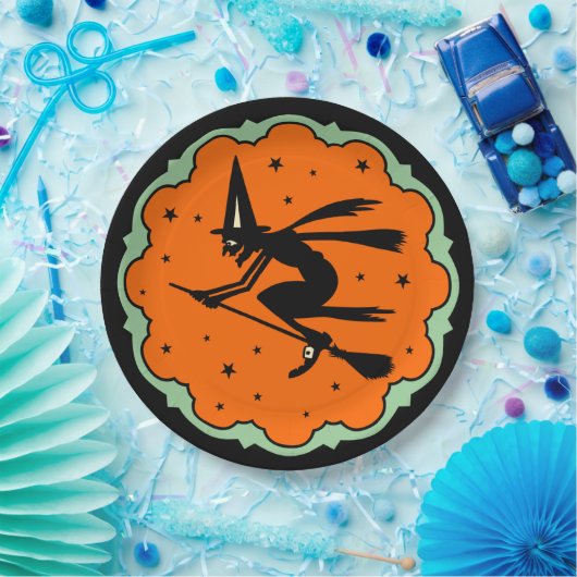 ヴィンテージのハロウィンの飛んでいるな魔法使いのプレート ペーパープレート (パーティー)