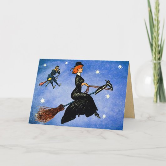 ヴィンテージのハロウィンの飛んでいるな魔法使いカード カード (正面)