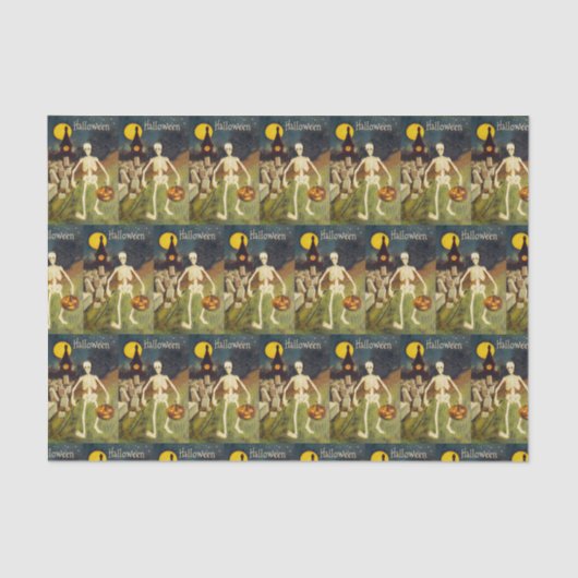 ヴィンテージのハロウィンの骨組カボチャパーティーのティッシュ 薄葉紙 (正面)