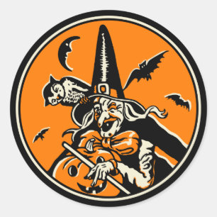 ヴィンテージのハロウィンの魔法使いおよびジャックO'Lantern ラウンドシール