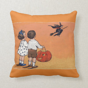 ヴィンテージのハロウィンの魔法使いおよび子供の装飾用クッション クッション