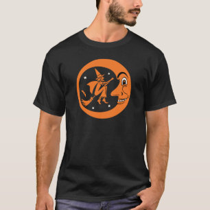 ヴィンテージのハロウィンの魔法使いおよび月のデザイン Tシャツ